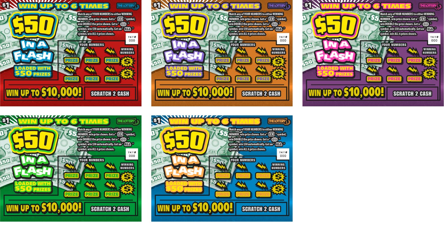 $50 In A Flash Massachusetts scratch-off ticket