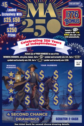 Ma 250 Massachusetts scratch-off ticket