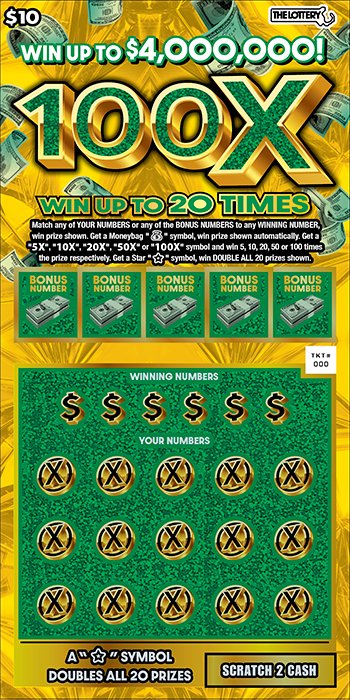 100X Massachusetts scratch-off ticket