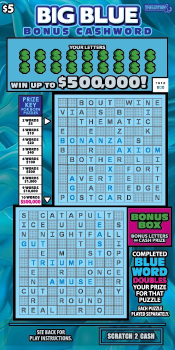 Big Blue Bonus Cashword 2026 Massachusetts scratch-off ticket