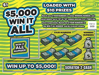 $5,000 Win It All Massachusetts scratch-off ticket