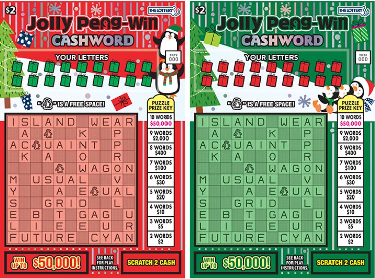 Jolly Peng-win Cashword Massachusetts scratch-off ticket