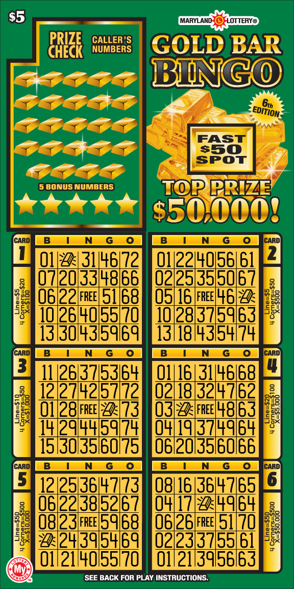 Gold Bar Bingo Maryland scratch-off ticket