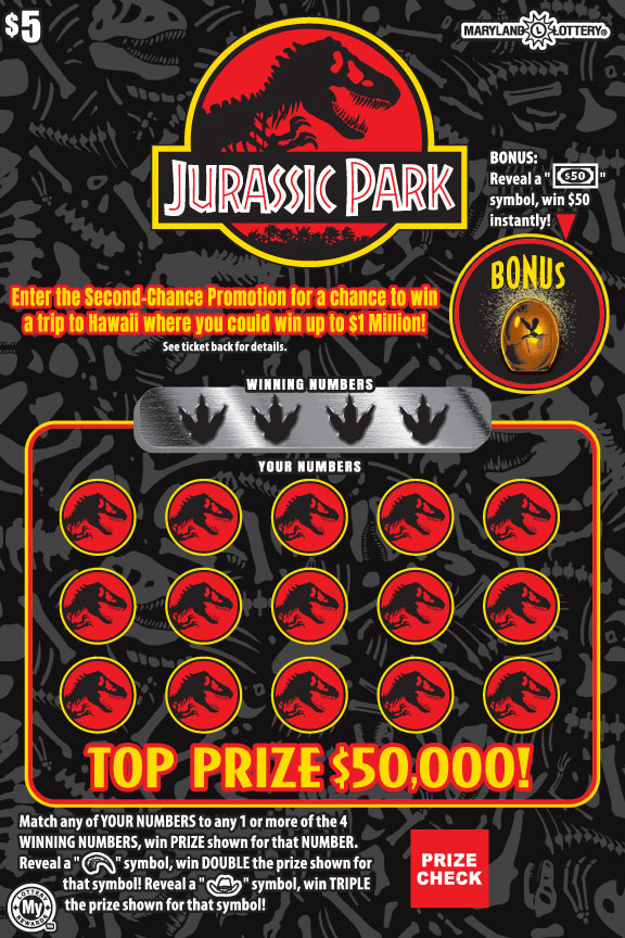 Jurassic Park Maryland scratch-off ticket