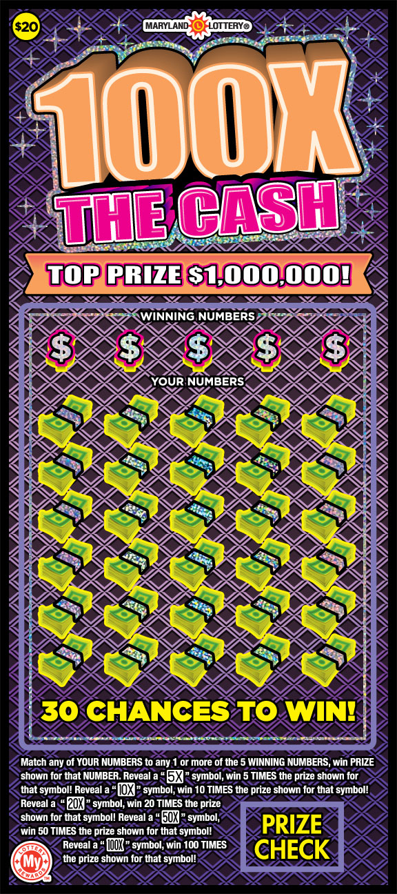 100X The Cash Maryland scratch-off ticket
