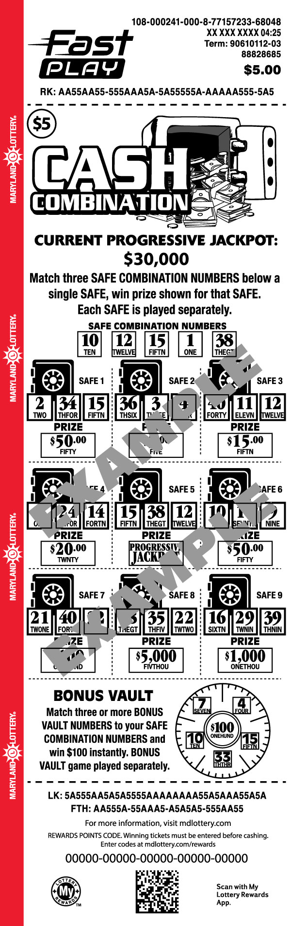 Cash Combination Maryland Fast Play game