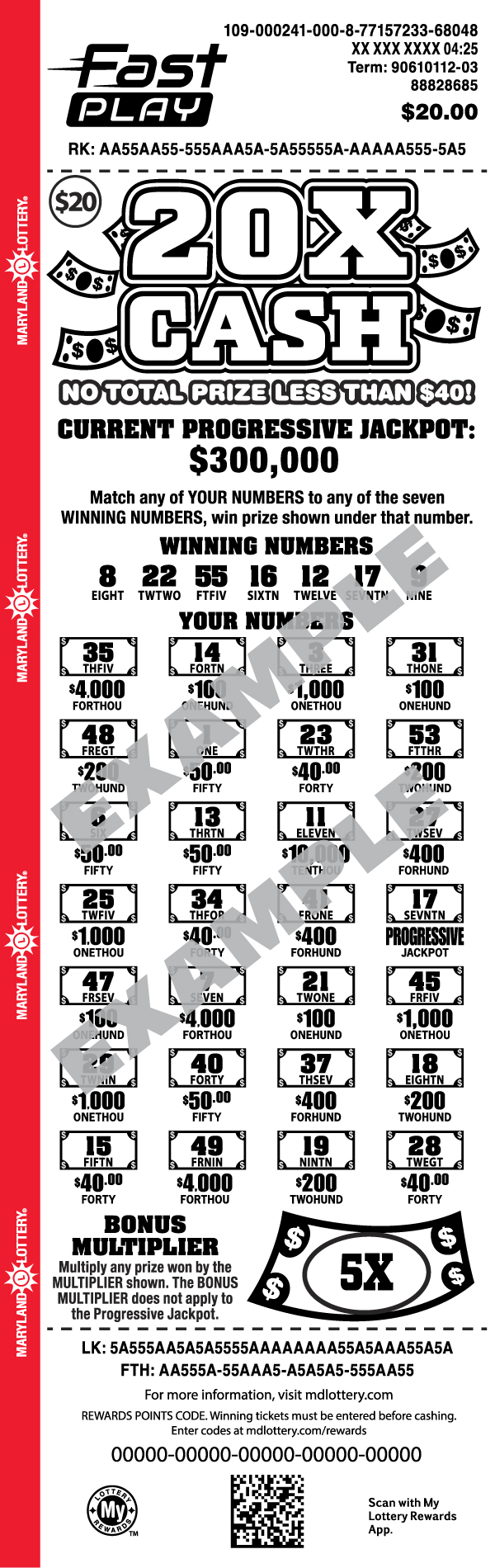 20X Cash Maryland Fast Play game