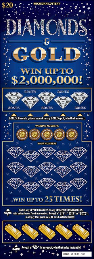 Diamonds & Gold Michigan scratch-off ticket
