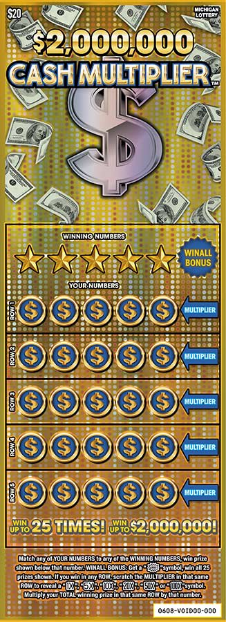 $2,000,000 Cash Multiplier Michigan scratch-off ticket