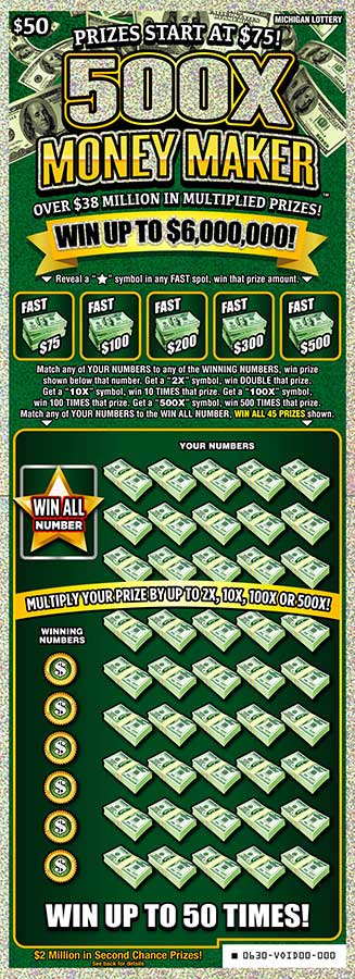 500X Money Maker Michigan scratch-off ticket