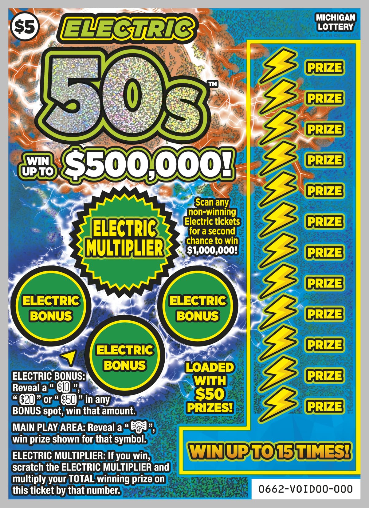 Electric 50s Michigan scratch-off ticket