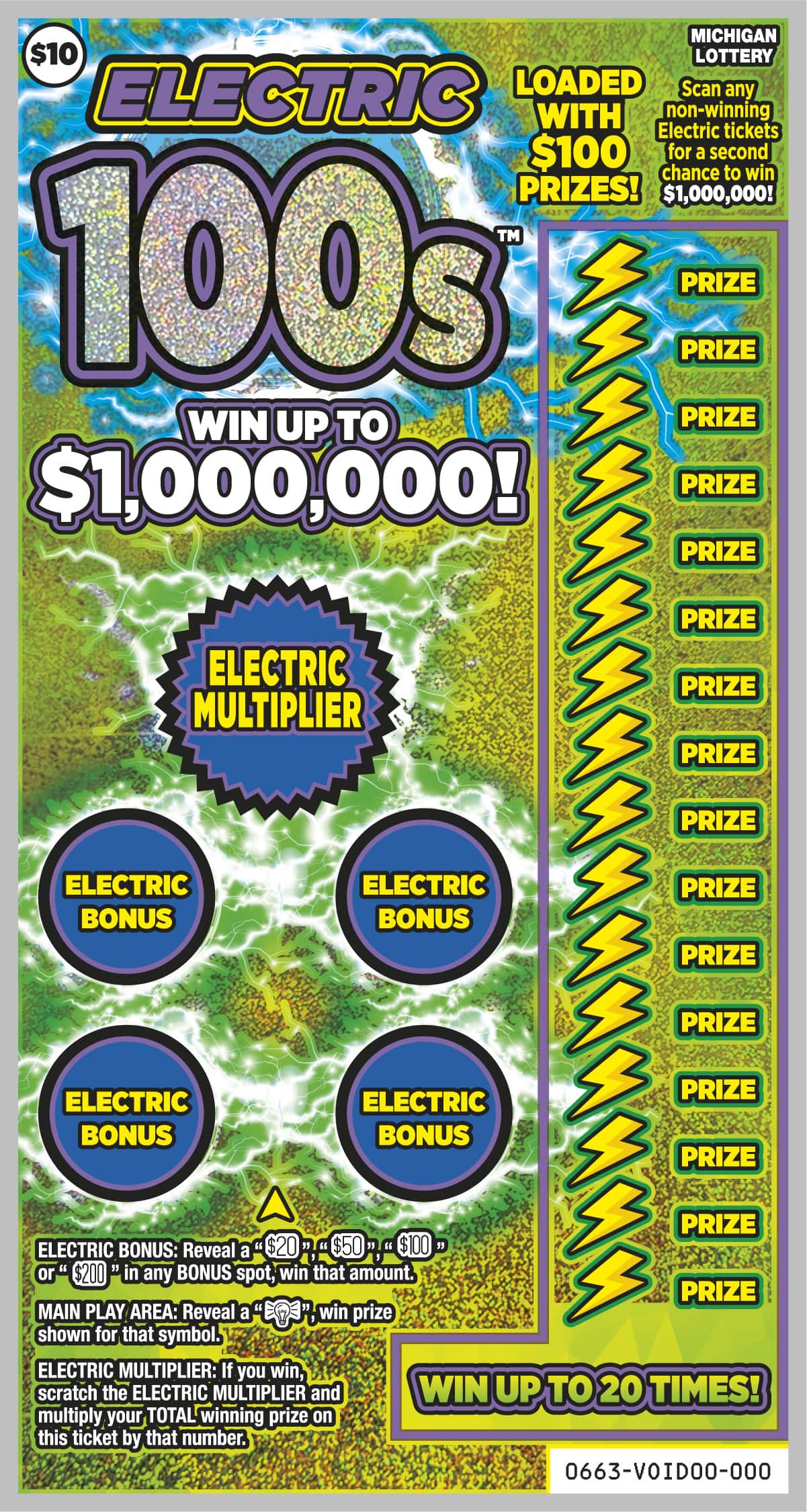 Electric 100s Michigan scratch-off ticket
