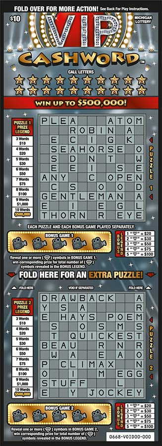 Vip Cashword Michigan scratch-off ticket