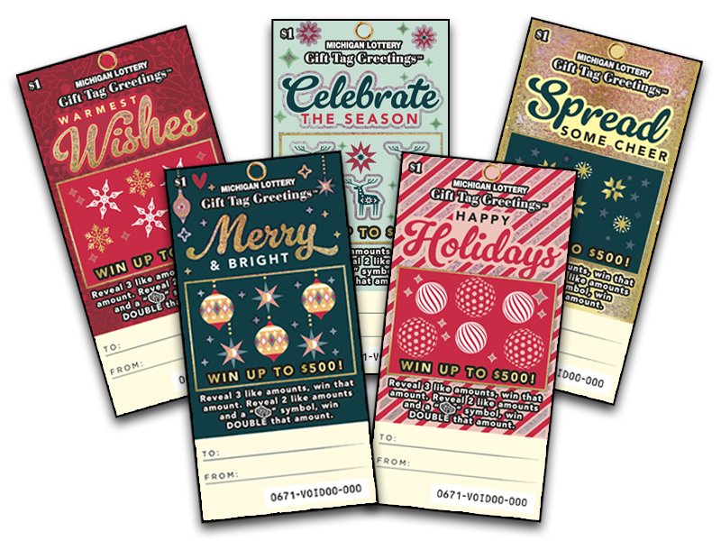 Gift Tag Greetings Michigan scratch-off ticket