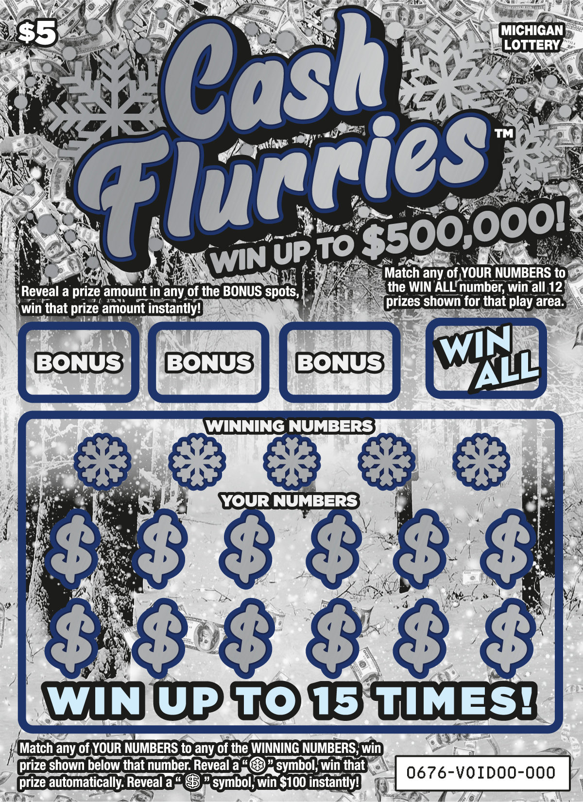 Cash Flurries Michigan scratch-off ticket