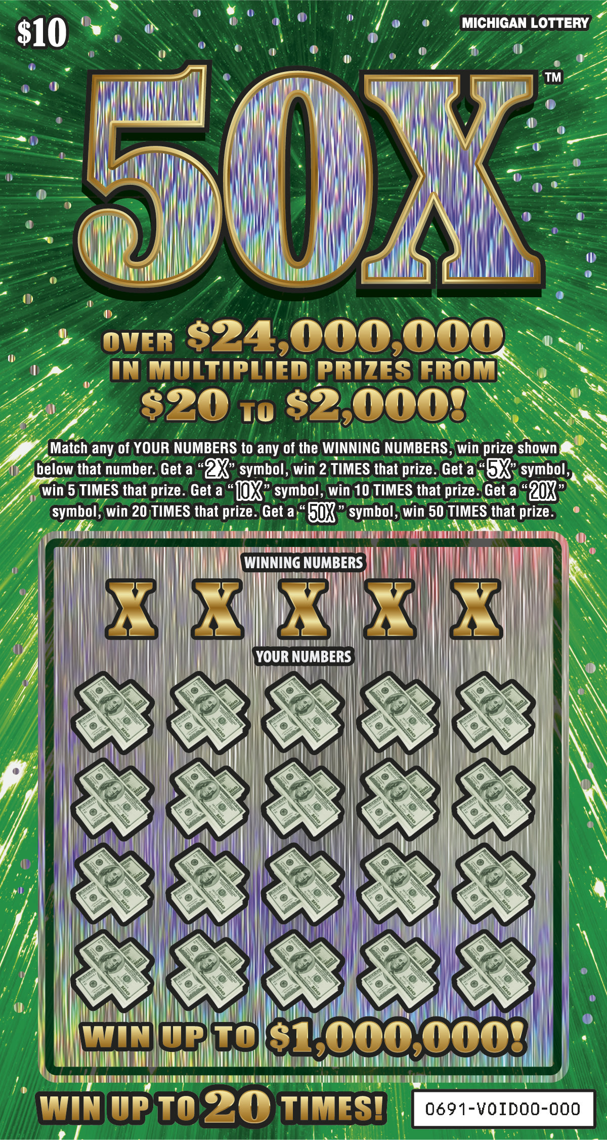 50X Michigan scratch-off ticket