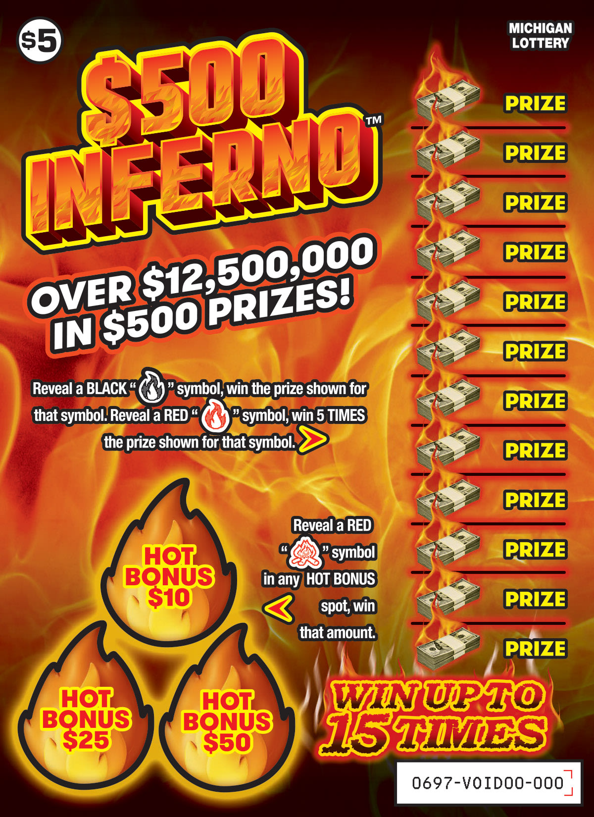 $500 Inferno Michigan scratch-off ticket