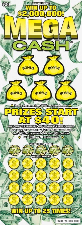 Mega Cash Michigan scratch-off ticket