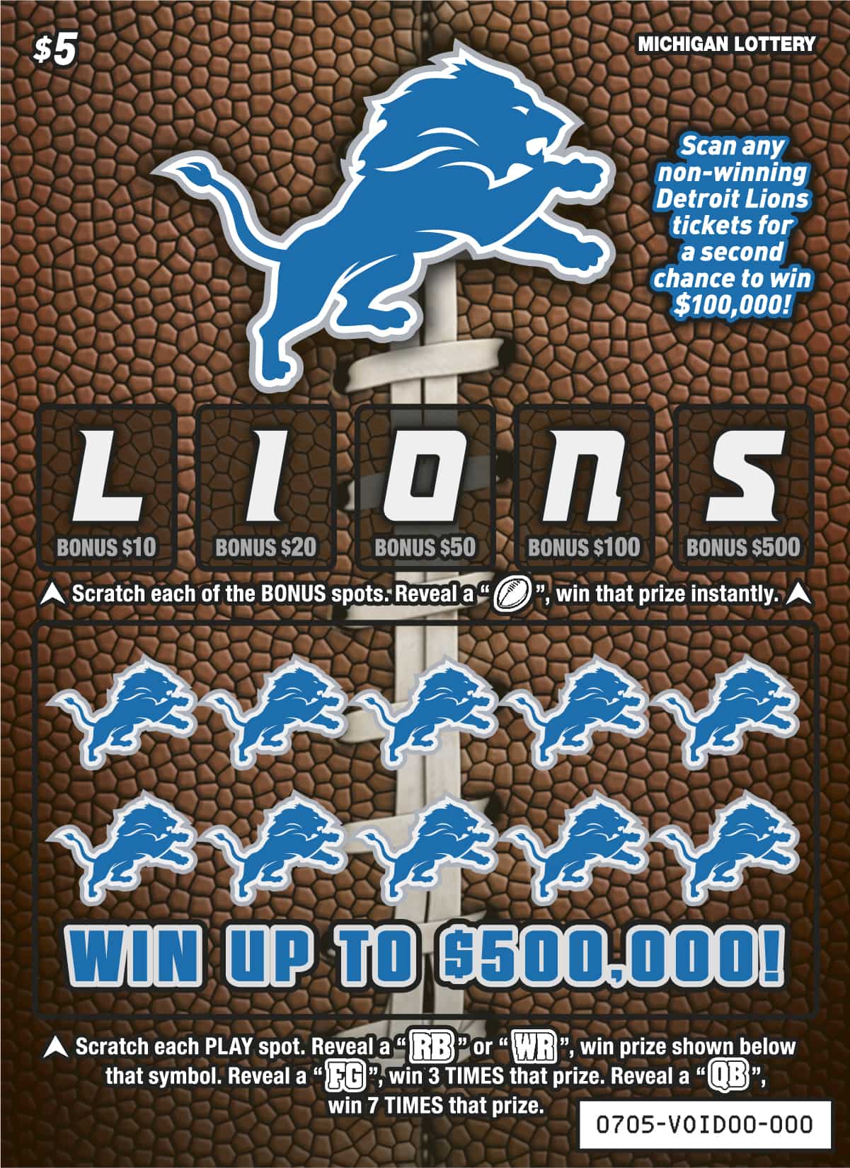 Detroit Lions Michigan scratch-off ticket