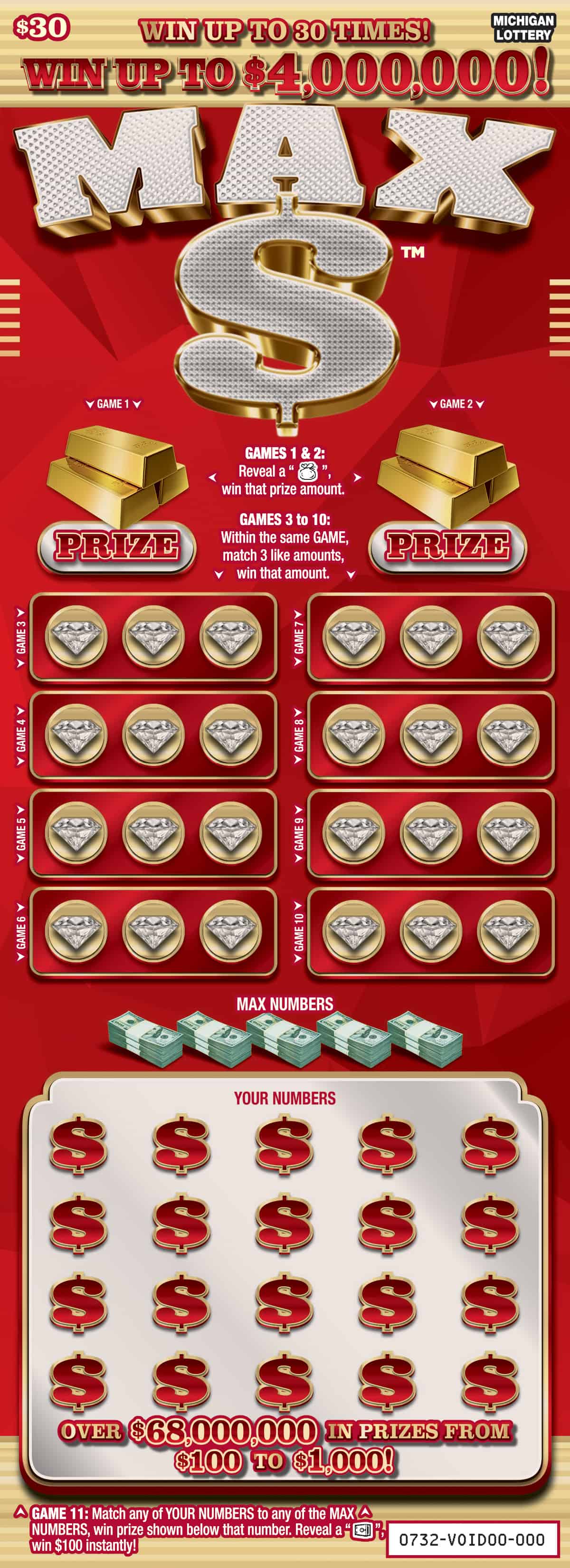 Max $ Michigan scratch-off ticket