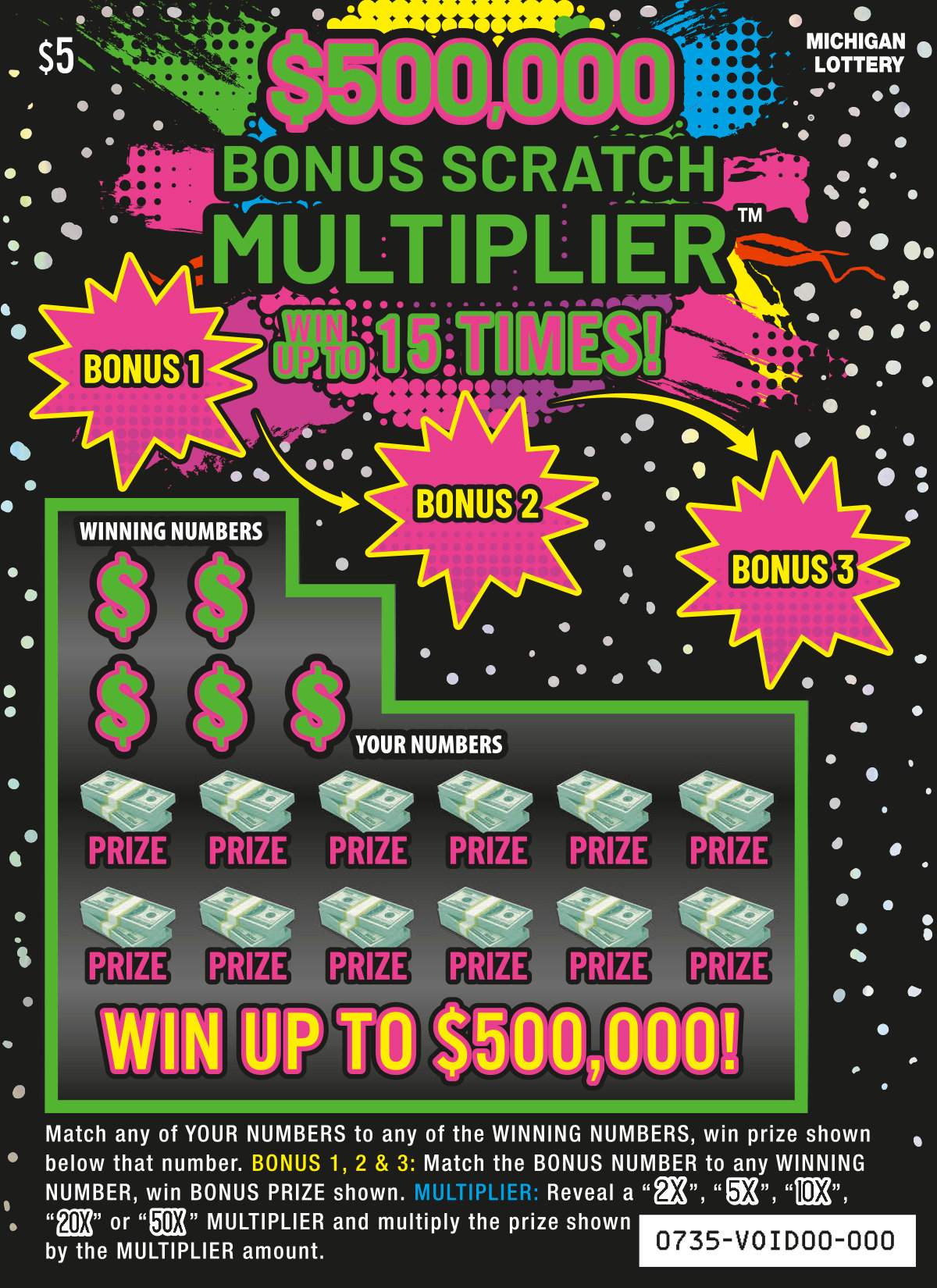 $500,000 Bonus Scratch Multiplier Michigan scratch-off ticket