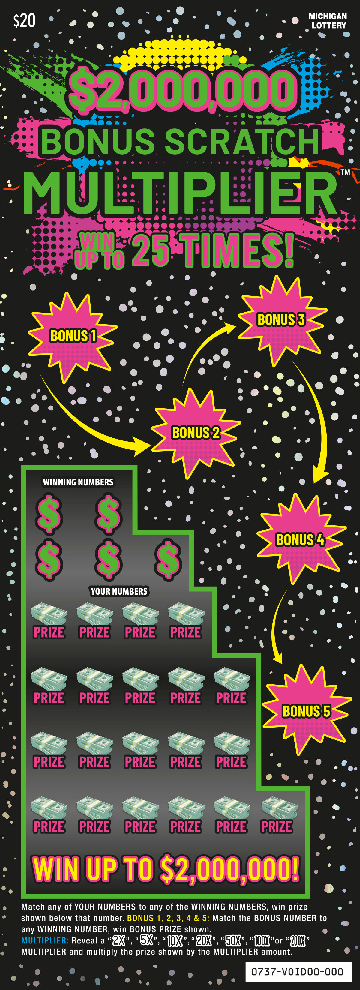 $2,000,000 Bonus Scratch Multiplier Michigan scratch-off ticket