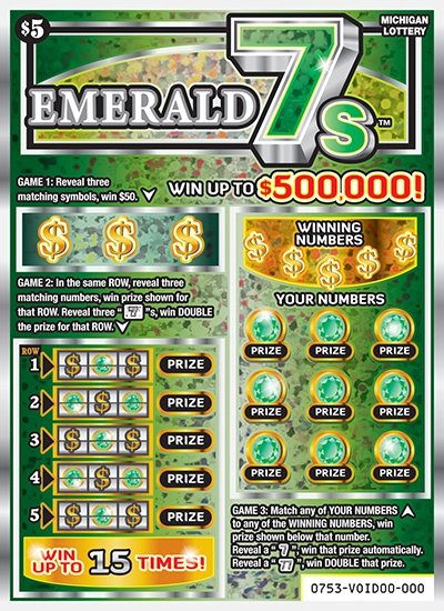 Emerald 7s Michigan scratch-off ticket
