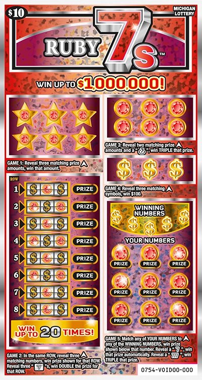 Ruby 7s Michigan scratch-off ticket