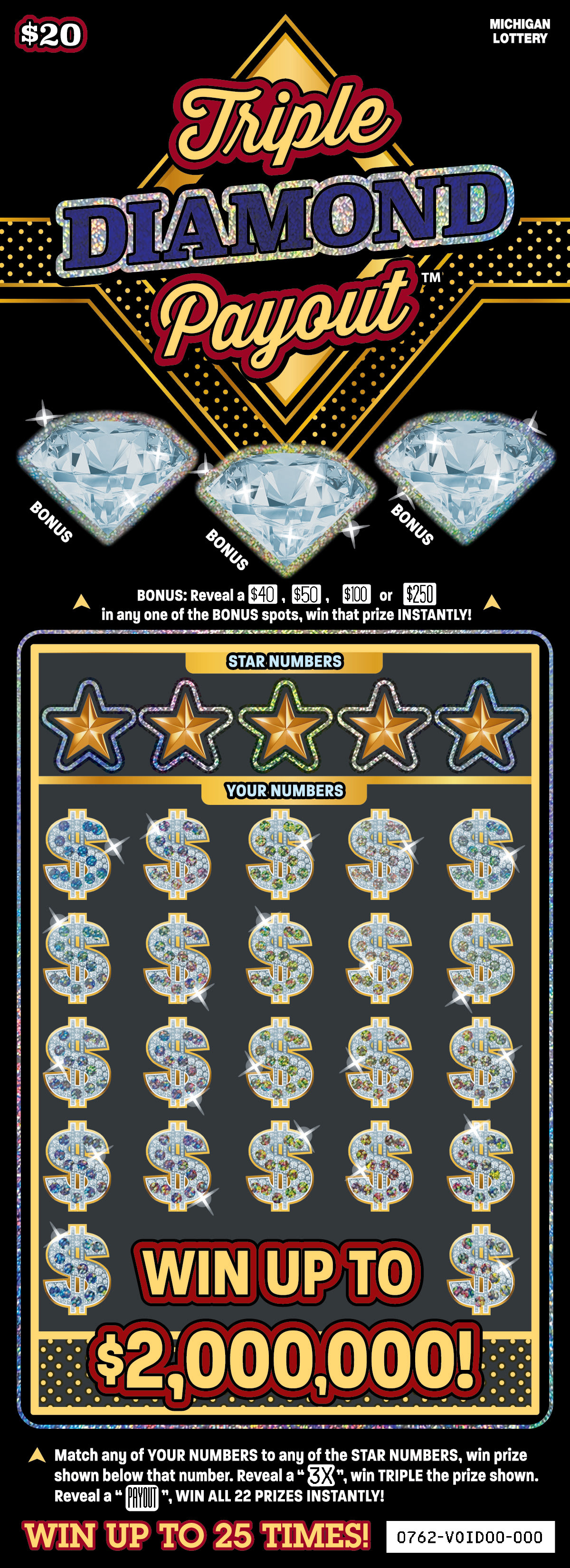Triple Diamond Payout Michigan scratch-off ticket