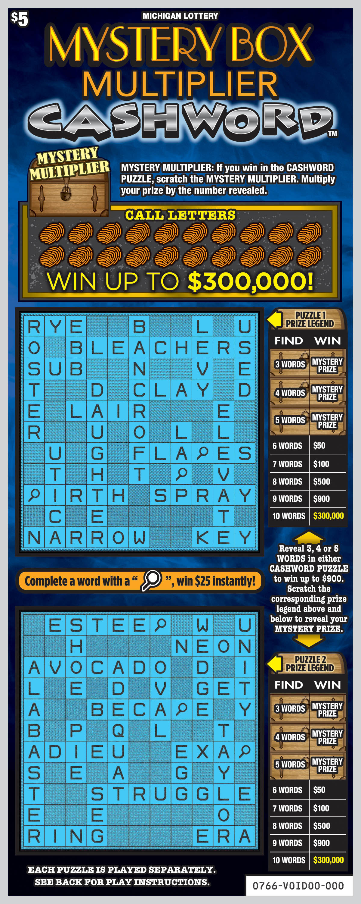 Mystery Box Multiplier Cashword Michigan scratch-off ticket