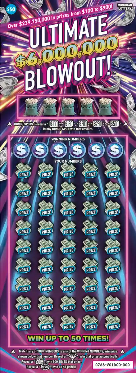 Ultimate $6,000,000 Blowout! Michigan scratch-off ticket