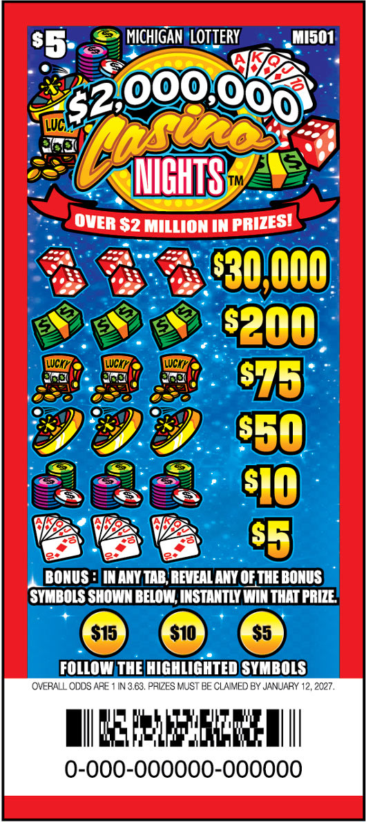 $2,000,000 Casino Nights Michigan pull tab game