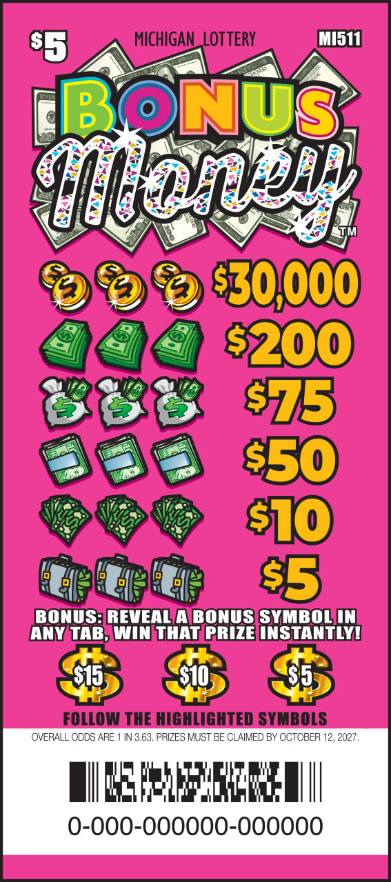 Bonus Money Michigan pull tab game