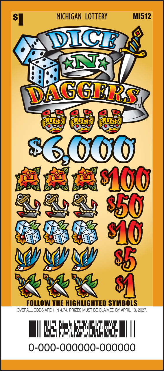 Dice -n- Daggers Michigan pull tab game
