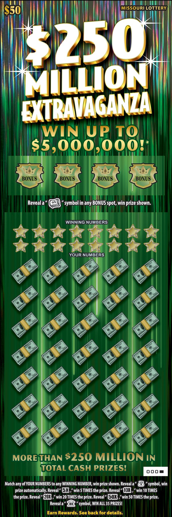 $250 Million Extravaganza Missouri scratch-off ticket
