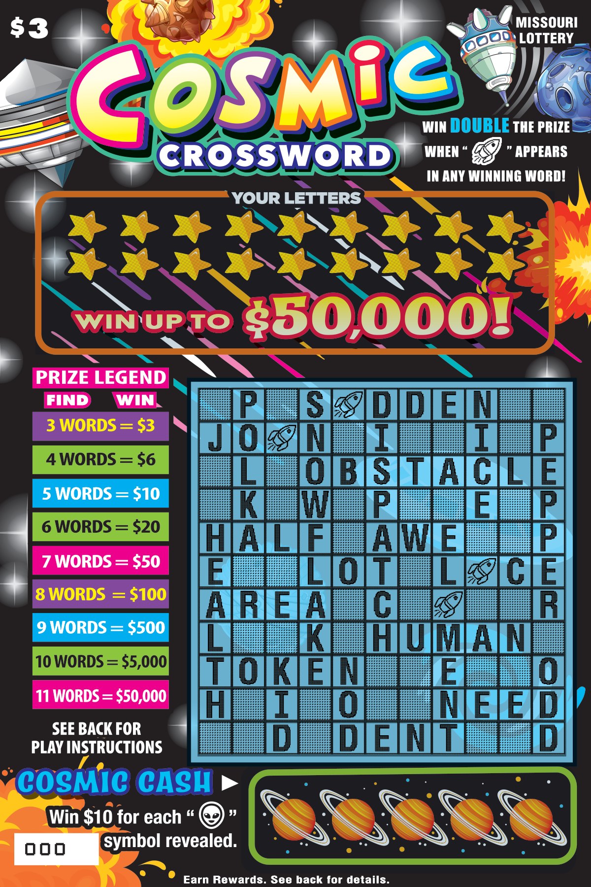 Cosmic Crossword Missouri scratch-off ticket