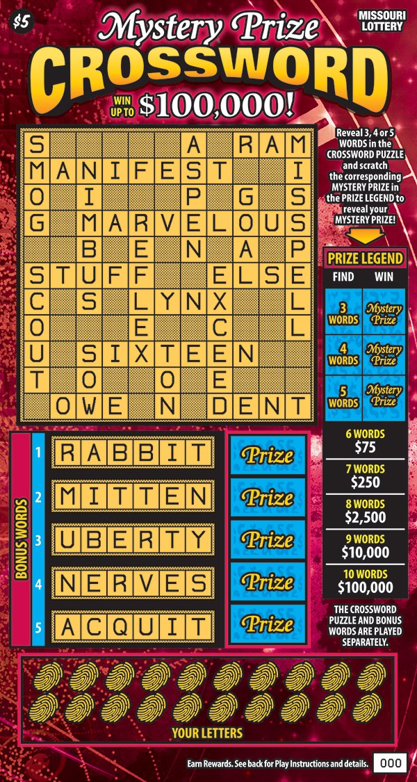 Mystery Prize Crossword Missouri scratch-off ticket