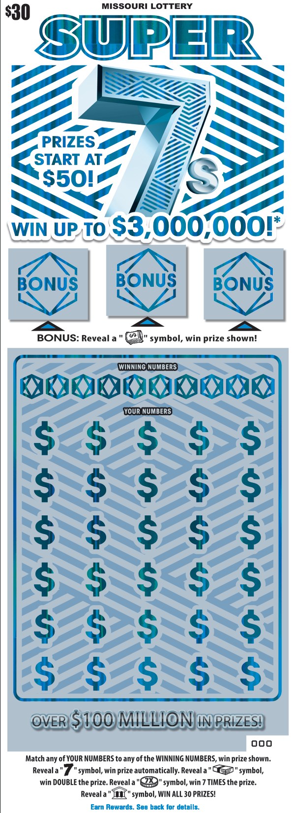 Super 7S Missouri scratch-off ticket