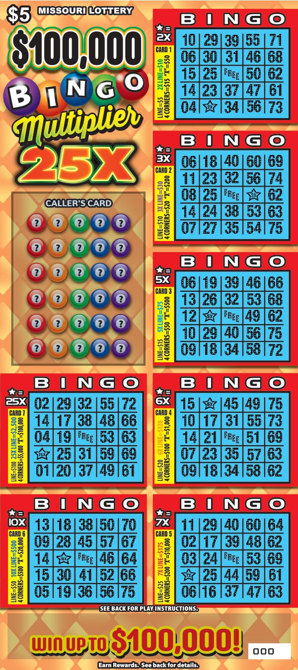 $100,000 Bingo Multiplier 25X Missouri scratch-off ticket
