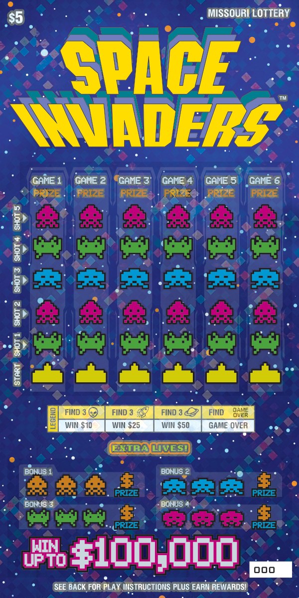 Space Invadersâ¢ Missouri scratch-off ticket
