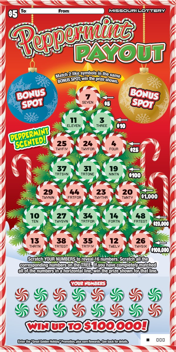 Peppermint Payout Missouri scratch-off ticket