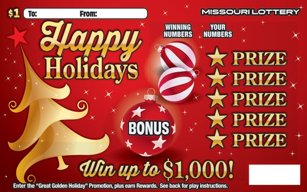 Happy Holidays Missouri scratch-off ticket