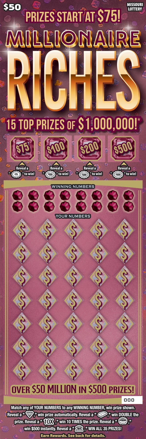 Millionaire Riches Missouri scratch-off ticket