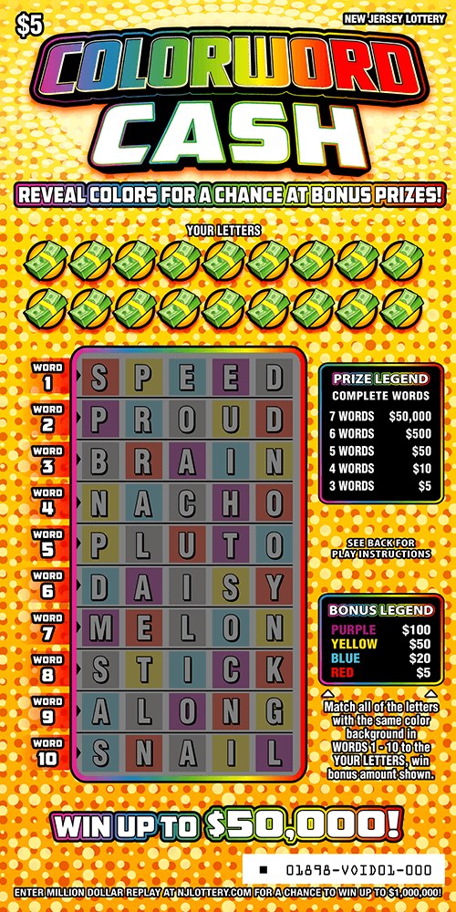 Colorword Cash New Jersey scratch-off ticket