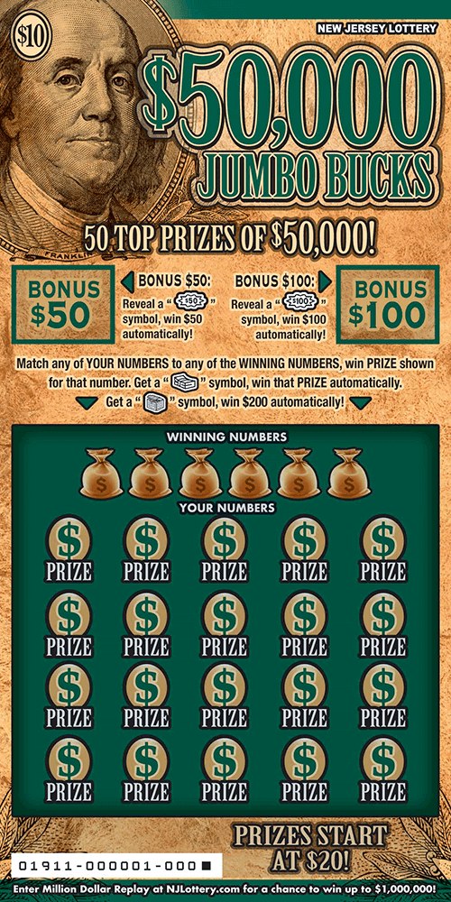 $50,000 Jumbo Bucks New Jersey scratch-off ticket