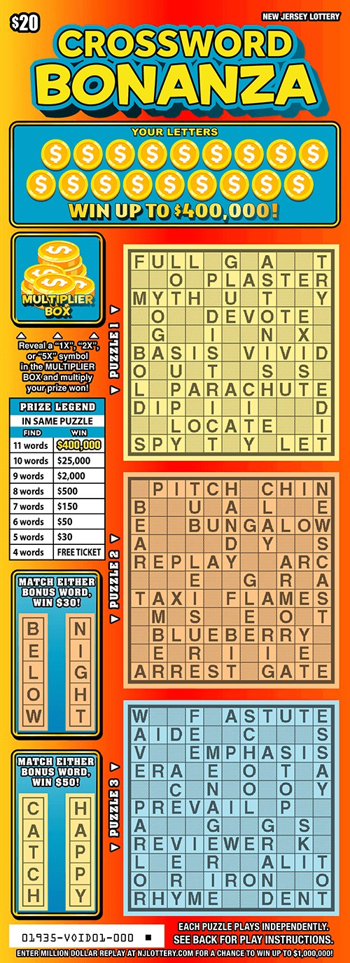 Crossword Bonanza New Jersey scratch-off ticket