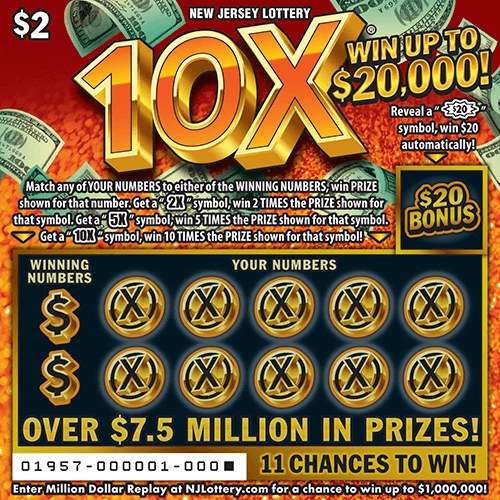 10X New Jersey scratch-off ticket