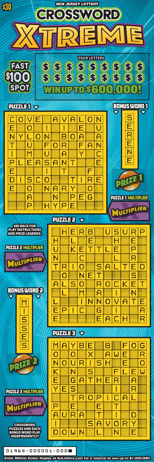 Crossword Xtreme New Jersey scratch-off ticket