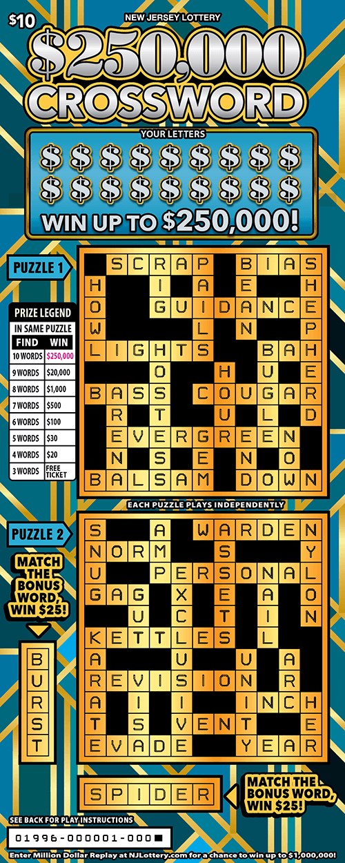 $250,000 Crossword New Jersey scratch-off ticket