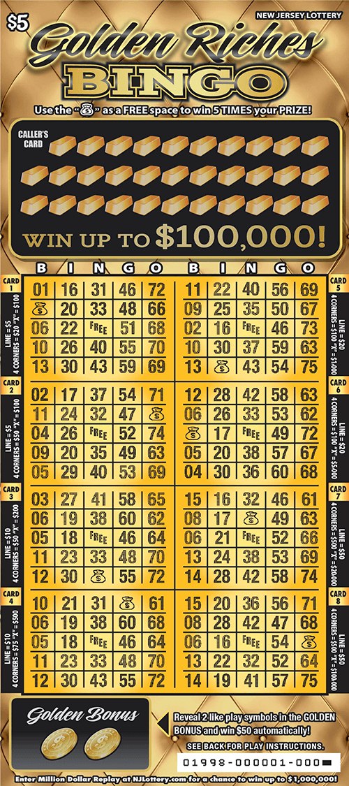 Golden Riches Bingo New Jersey scratch-off ticket